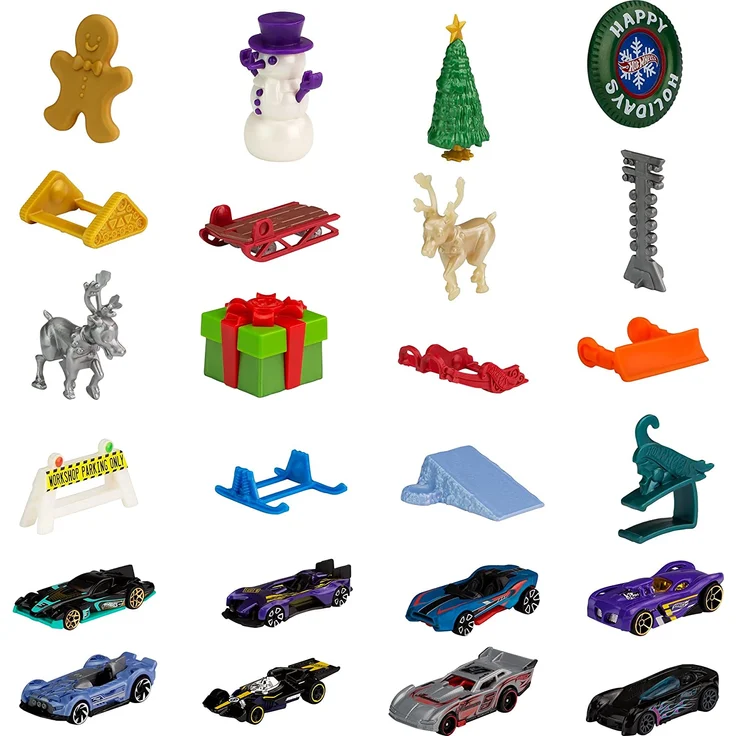 Hot Wheels 'Adventskalender', 8 Hot Wheels-Fahrzeuge und 16 Zubehörteile rund um Weihnachten, ab 3 Jahren, – Bild 2