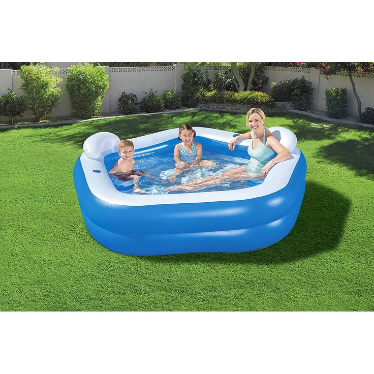 Bestway 'Fun' Family Pool, Planschbecken, 213 x 207 x 69 cm, ab 6 Jahren, blau/weiß, inkl. zwei Getränkehaltern, Kopfstützen und Sitzpolstern – Bild 8