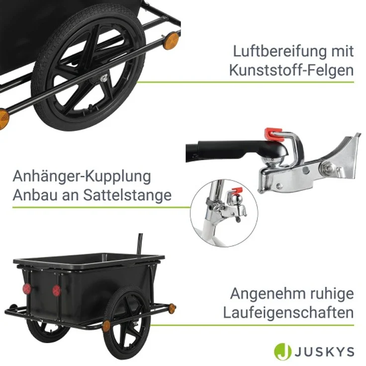 Juskys Fahrradanhänger für Fahrrad 40 kg Zuladung Schwarz, 90 l, Luftbereifung – Bild 7