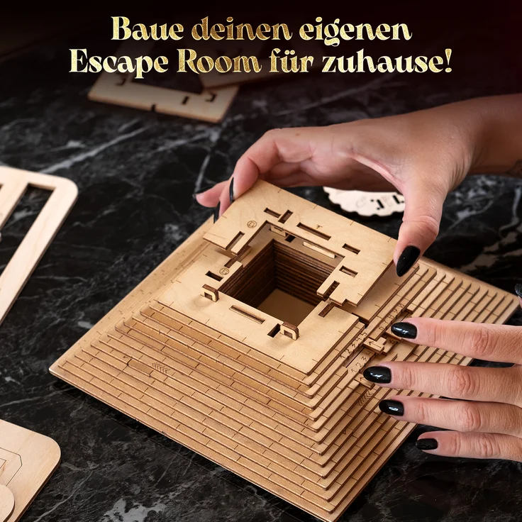 ESC WELT Quest Pyramide 3D Puzzle Game - 3 in 1 Puzzle Box Modellbau Escape Room- Holzpuzzle & Holzrätsel für Valentinstag - Geschenkbox Knobelspiel - Rätselbox für Kinder und Erwachsene 3D Holzpuzzle – Bild 2