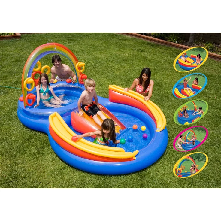 Intex 'Rainbow Ring Playcenter' 2-in-1-Planschbecken, 297 x 193 x 135 cm, ab 2 Jahren, inkl. großem und kleinem Pool, Rutsche, Regenbogendusche und verschiedenen Ball- und Ringspielen – Bild 9