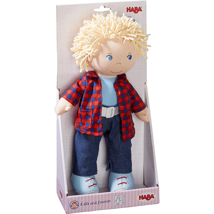 Haba 302843 Little Friends, Puppe Nick, Weich- und Stoffpuppe, mit Kleidung und Haaren, 30 cm, ab 1,5 Jahren – Bild 8