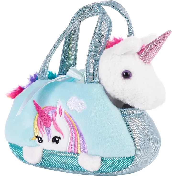 Regenbogen Plüsch Einhorn in Handtasche - 20 cm - Kuscheltier in Tasche