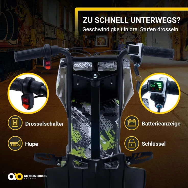 Kinder Elektro Drift Trike Scooter LED Driftrollen 360° bis zu 15km/h drosselbar (Grün Polo) – Bild 7