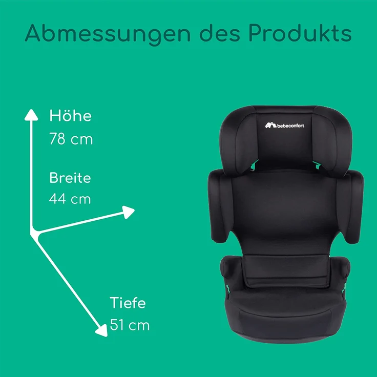 Bebeconfort Road Safe i-Size Sitzerhöhung, i-Size-Kindersitz, Installation mit Sicherheitsgurt, ab 3,5 Jahre bis zu 12 Jahren, 15-36 kg, 100-150 cm, Full Black – Bild 4