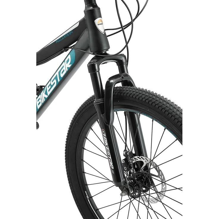 BIKESTAR 'Fully Mountainbike' Kinderfahrrad, 24 Zoll, ab 8 Jahre, 21 Gang Shimano, Scheibenbremsen, Schwarz – Bild 2