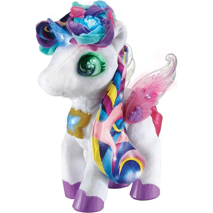 Vtech 80-547104 'Styla, mein Blumenzauber-Einhorn' Funktionsplüsch, ab 4 Jahren, 7 Spielmodi, schlägt mit den Flügeln