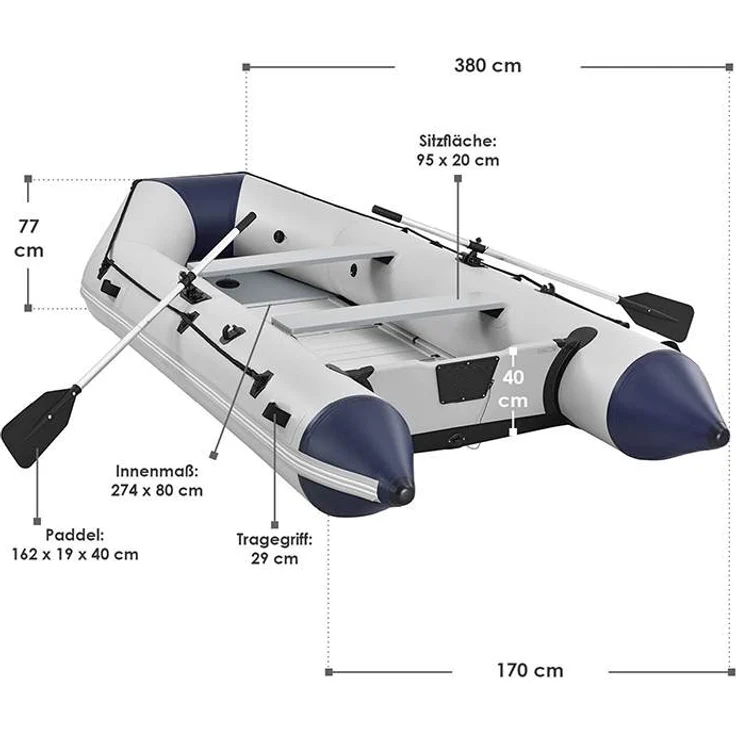 ArtSport 'Schlauchboot 3,80 m mit 2 Sitzbänken', für 6 Personen, inkl. Paddel, Luftpumpe, Tragetasche und 5x Aluminium-Böden – Bild 2