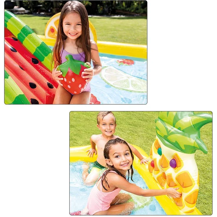 Intex 'Fun 'n Fruity Play Center', 244 x 191 x 91 cm, ab 2 Jahren, 2-in-1-Pool inkl. Wasserrutsche, aufblasbaren Früchten und 6 Bällen – Bild 3