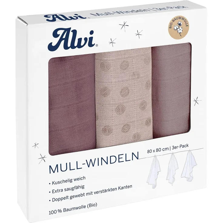 Alvi Mull-Windeln Curly Dots Rosa 80/80 cm