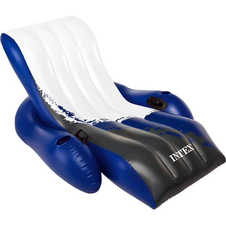 Intex 'Floating Recliner Lounge' Schwimmliege, ab 3 Jahren, 180 x 135 cm, max. belastbar bis 100 kg, blau/weiß/schwarz – Bild 1