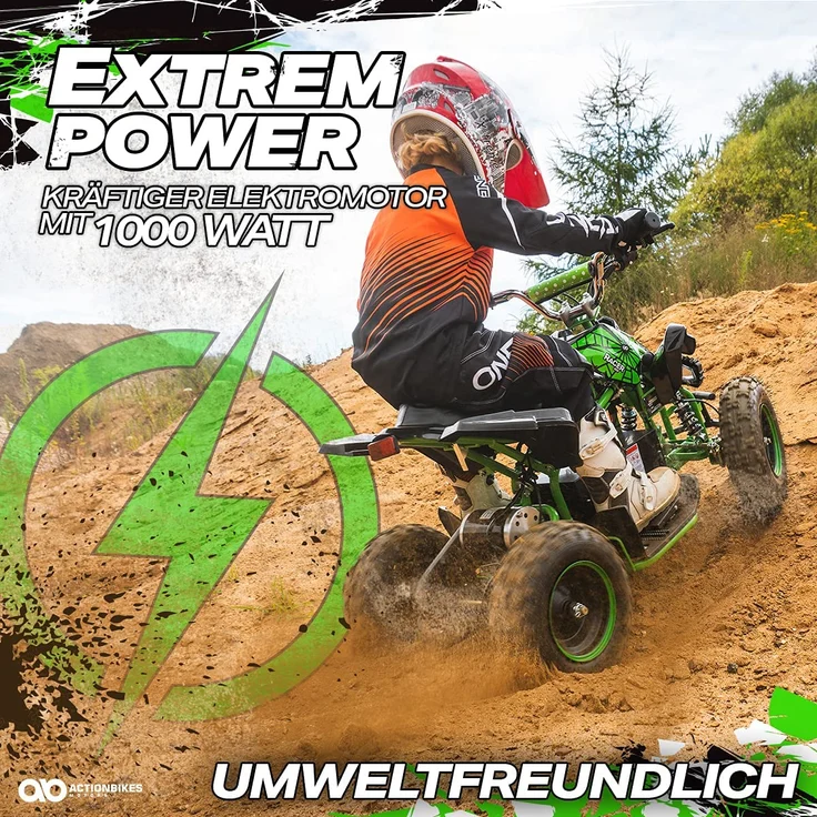 Elektro Quad Miniquad Kinder Racer 1000 Watt Pocket Kinderquad Pocketbike ATV (Schwarz/Grün) – Bild 6