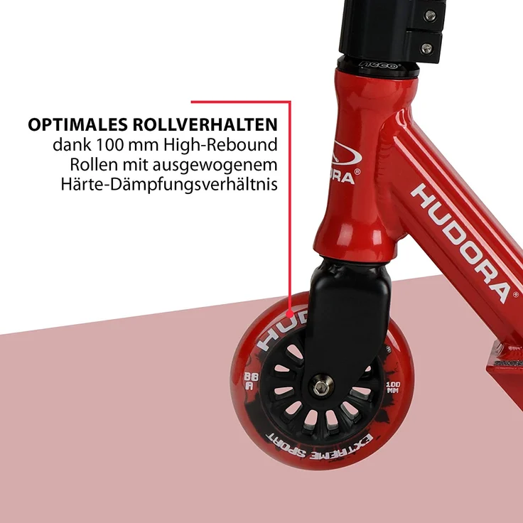 HUDORA 14026 'Stunt-Scooter XQ-13' Scooter, ab eta 8 Jahre, Lenkerhöhe ca. 82,5 cm, 360° Lenkung, 50er BMX-Lenker, max. belastbar bis 100 kg, rot – Bild 5