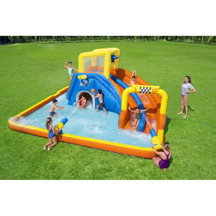 Bestway H2OGO! 'Super Speedway' Wasserpark, 551 x 502 x 265 cm, ab 5 Jahren, Planschbecken mit Doppelrutsche und Wasserkanone – Bild 2