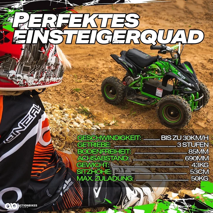 Elektro Quad Miniquad Kinder Racer 1000 Watt Pocket Kinderquad Pocketbike ATV (Schwarz/Grün) – Bild 9