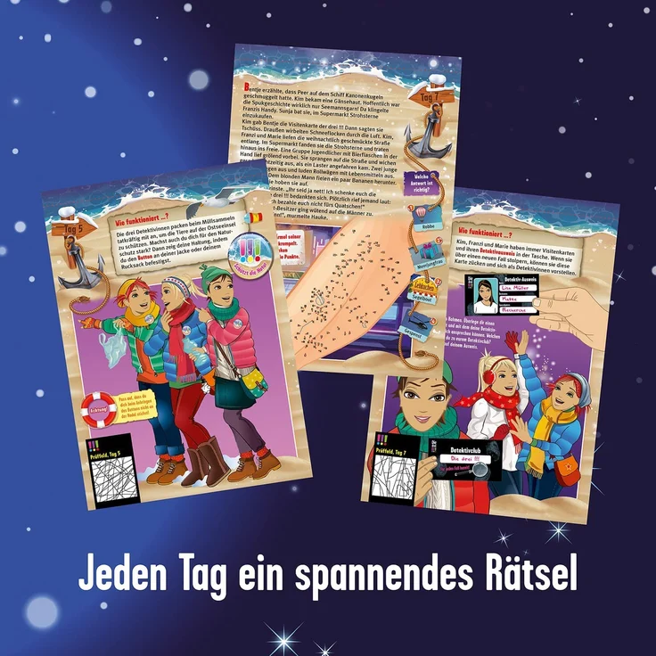 Kosmos 'Die drei !!!- Adventskalender', entdecke in 24 spannenden Rätseln das Geheimnis im Geisterschiff, ab 8 Jahren – Bild 3