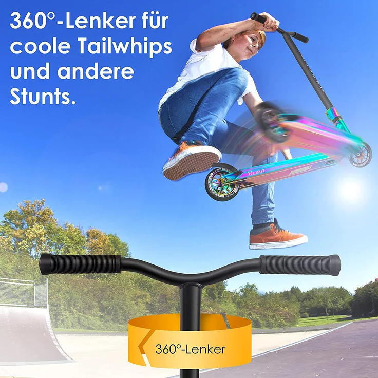 KESSER 'Stunt Scooter X-Limit-Pro', 360° Lenkung, mit Ständer, ABEC 9 Kugellagern, 110 mm PU Räder, Rainbow – Bild 5