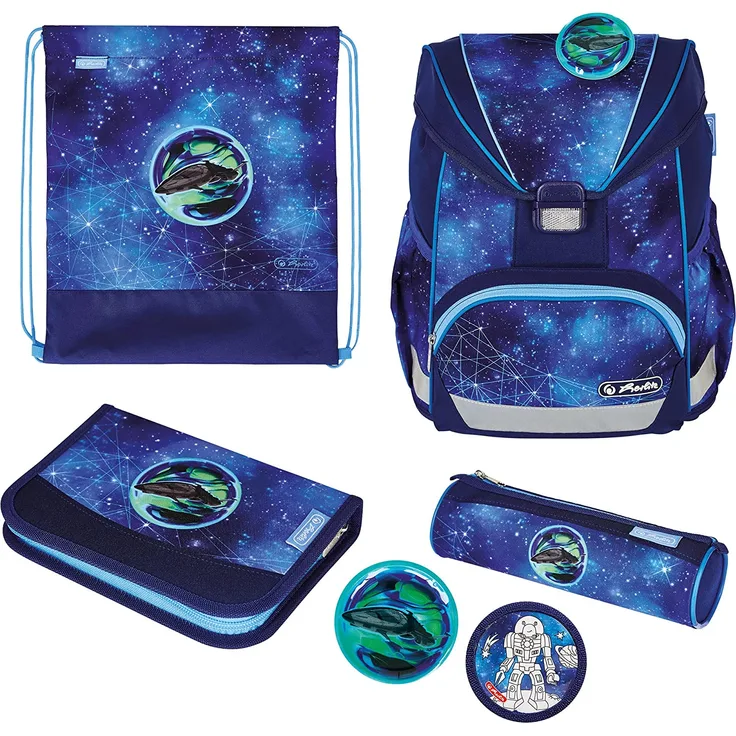 Herlitz UltraLight Plus Universe Schulranzen, blau, inkl. 16 tlg. Schüleretui, Faulenzermäppchen, Sportbeutel