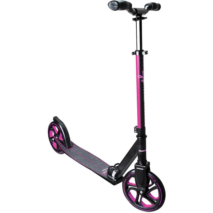 Muuwmi 466 'Aluminium Pro 215 mm' Scooter, ab 6 Jahren, 3-fach höhenverstellbar bis 97 cm, klappbar, max. belastbar bis 100 kg, schwarz/pink – Bild 1