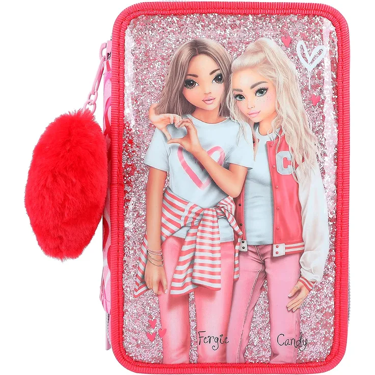 Depesche '3-Fach Federtasche TOPModel ONE LOVE', mit Glitzer, befüllt, rot/pink