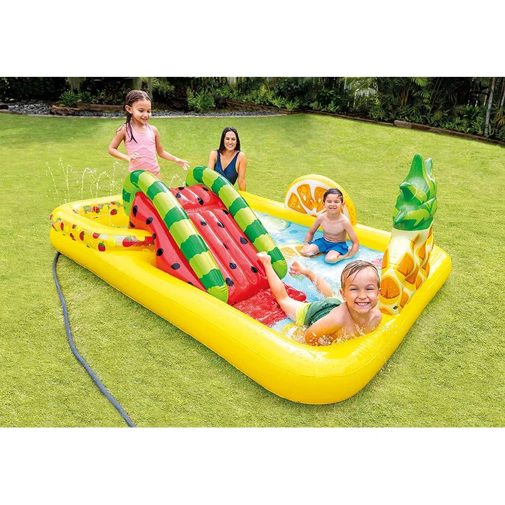 Intex 'Fun 'n Fruity Play Center', 244 x 191 x 91 cm, ab 2 Jahren, 2-in-1-Pool inkl. Wasserrutsche, aufblasbaren Früchten und 6 Bällen – Bild 2