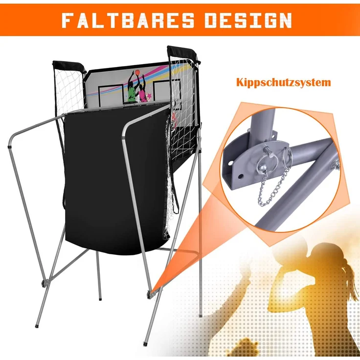 COSTWAY 'Doppelspiel Basketball Automat Basketballkorb Basketballständer Basketballspiel', Spiel für bis 4 Spieler, inkl. 4 Basketbällen, 1 Basketball Luftpumpe, 2 Basketballkörbe & Netz, LCD Anzeige und 2 Sensoren – Bild 3