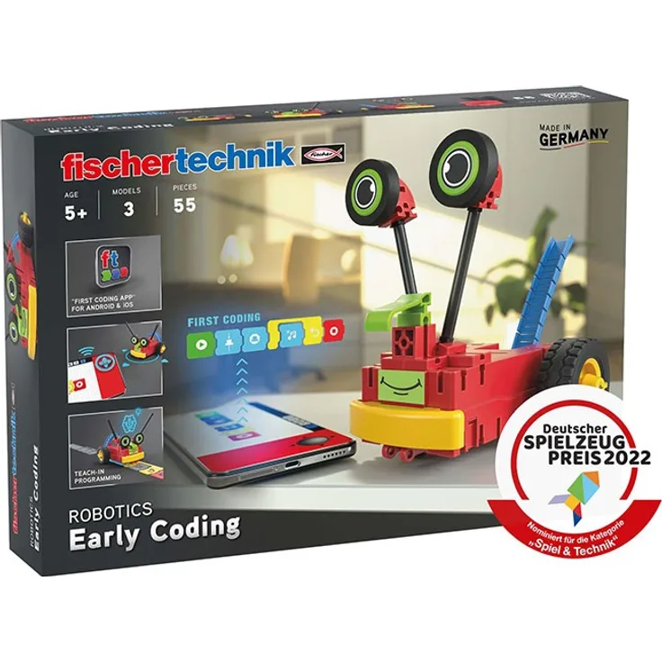 Fischertechnik 559889 'Early Coding' Experimentierkasten, ab 5 Jahren, 55 Teile, 3 Modelle, Deutscher Spielzeugpreis 2022
