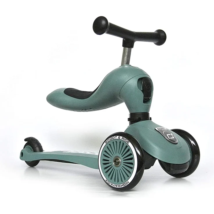 Scoot & Ride 'Highwaykick 1' Kickboard, ab 12 Monaten, 3-fach höhenverstellbar bis 64 cm, 2in1 mit Sitz, max. belastbar bis 50 kg, forest – Bild 1