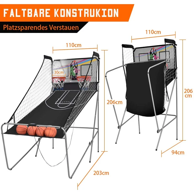 COSTWAY 'Doppelspiel Basketball Automat Basketballkorb Basketballständer Basketballspiel', Spiel für bis 4 Spieler, inkl. 4 Basketbällen, 1 Basketball Luftpumpe, 2 Basketballkörbe & Netz, LCD Anzeige und 2 Sensoren – Bild 5