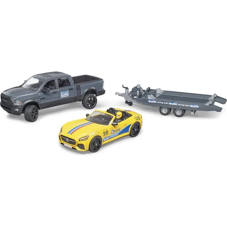 Bruder 02504 'RAM 2500 Power Wagon und Roadster Bruder Racing Team', ab 4 Jahren, 1:16, inkl. abnehmbarer Anhängekupplung