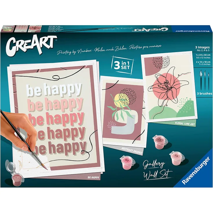 Ravensburger 23552 - CreArt, Malen nach Zahlen, Gallery Wall Set, 3 Maltafeln und Zubehör, Malset