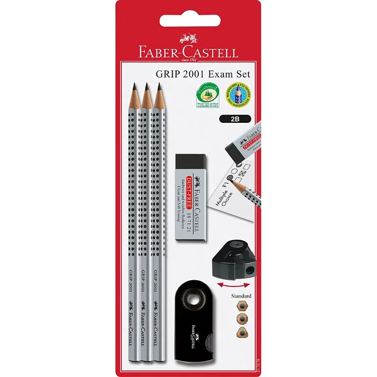 Faber-Castell Bleistifte GRIP Exam Set 2B inkl. Radierer+Spitzer