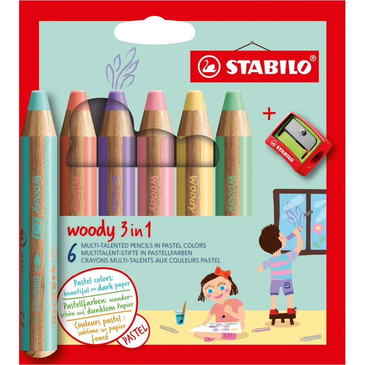 STABILO 'woody 3 in 1', Buntstifte 6 Stück + Spitzer, ab 3 Jahren – Bild 1