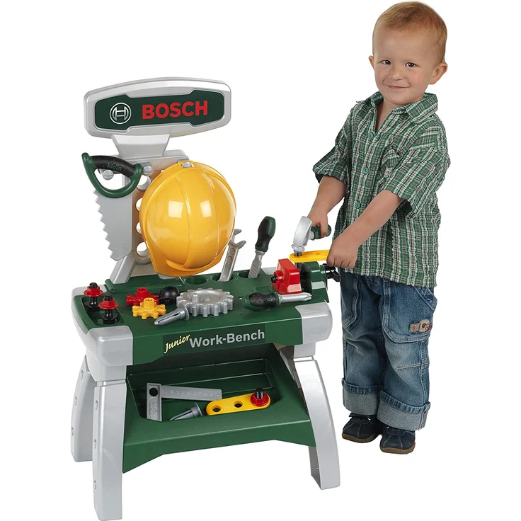 Theo Klein 8612 Bosch Werkbank Junior 2+, mit Helm und Werkzeug, L 49 cm x B 29 cm x H 71 cm, ab 2 Jahren – Bild 2