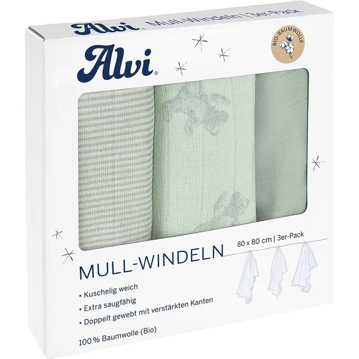 Alvi Mull-Windeln Teddy 1961 Mint 80x80 3 St.