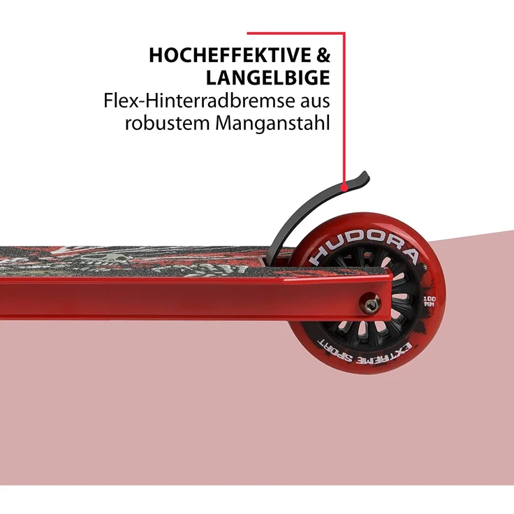 HUDORA 14026 'Stunt-Scooter XQ-13' Scooter, ab eta 8 Jahre, Lenkerhöhe ca. 82,5 cm, 360° Lenkung, 50er BMX-Lenker, max. belastbar bis 100 kg, rot – Bild 7