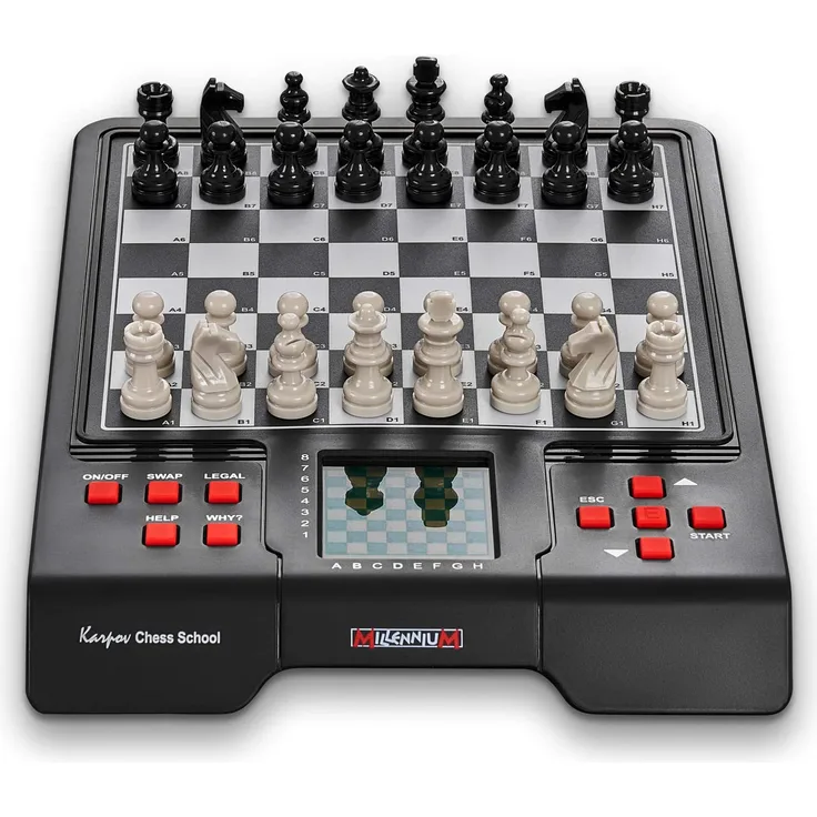 Millennium 'Karpov Schachschule' Brettspiel, ab 7 Jahren, 1 - 2 Spieler, Schachcomputer inkl. Schachbuch