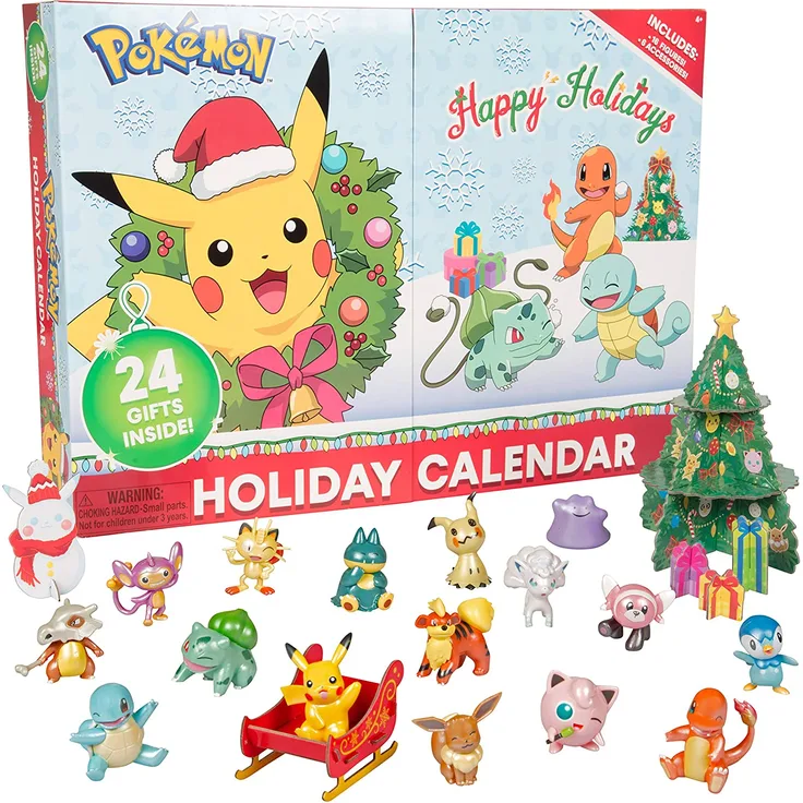 PoKéMoN Adventskalender 2020 mit 16 Battle Figuren & 8 Weihnachtszubehören, offiziell lizensiert