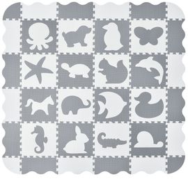 Juskys 'Timon' Puzzlematte, 36 Teile mit 16 Tieren in grau weiß