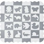 Juskys 'Timon' Puzzlematte, 36 Teile mit 16 Tieren in grau weiß, rutschfest & abwischbar