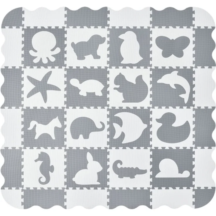 Juskys 'Timon' Puzzlematte, 36 Teile mit 16 Tieren in grau weiß, rutschfest & abwischbar – Bild 1