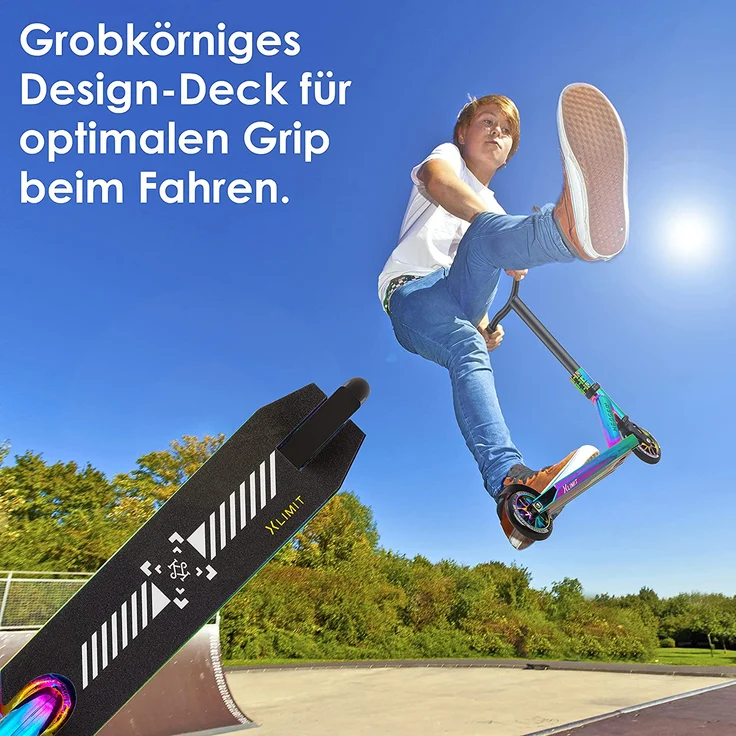 KESSER 'Stunt Scooter X-Limit-Pro', 360° Lenkung, mit Ständer, ABEC 9 Kugellagern, 110 mm PU Räder, Rainbow – Bild 6