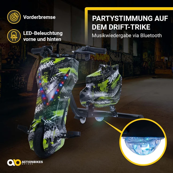 Kinder Elektro Drift Trike Scooter LED Driftrollen 360° bis zu 15km/h drosselbar (Grün Polo) – Bild 10