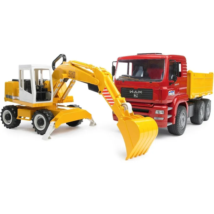 Bruder 02751 'MAN TGA Kipplastwagen mit Liebherr Schaufelbagger', ab 3 Jahren, 41,5 × 17,5 × 21,5 cm, rot/gelb