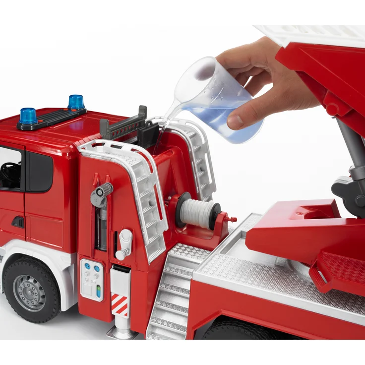Bruder 03590 'Scania R-Serie Feuerwehrleiterwagen mit Wasserpumpe und Light & Sound Modul', Maßstab 1:16, ab 4 Jahren – Bild 7