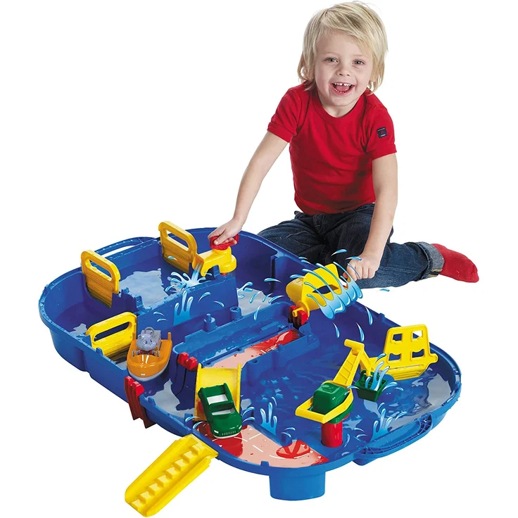 AquaPlay 'Aquabox mit Schleuse' Wasserbahn, 85 x 65 x 22 cm, inkl. Kran, Wasserrad, Amphibienauto und Spielfigur, LockBox – Bild 6