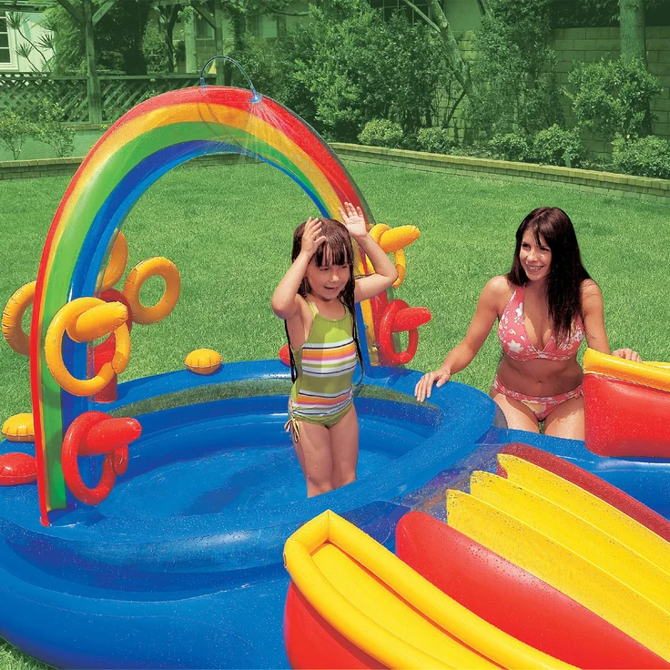 Intex 'Rainbow Ring Playcenter' 2-in-1-Planschbecken, 297 x 193 x 135 cm, ab 2 Jahren, inkl. großem und kleinem Pool, Rutsche, Regenbogendusche und verschiedenen Ball- und Ringspielen – Bild 6