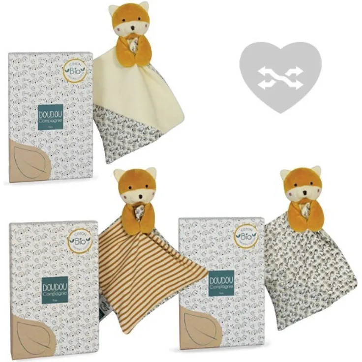 Doudou - Fuchs Bio Schnuffeltuch 20cm 3x2 ass, 1x Stück, zufällige Auswahl