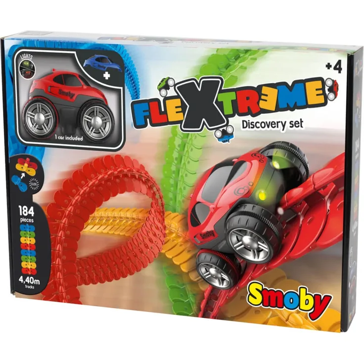 Smoby 'Flextrem Anfänger-Set', Autorennbahn-Set, 4,4 Meter Streckenlänge, 184 Teile, ab 4 Jahren - Preisvergleich