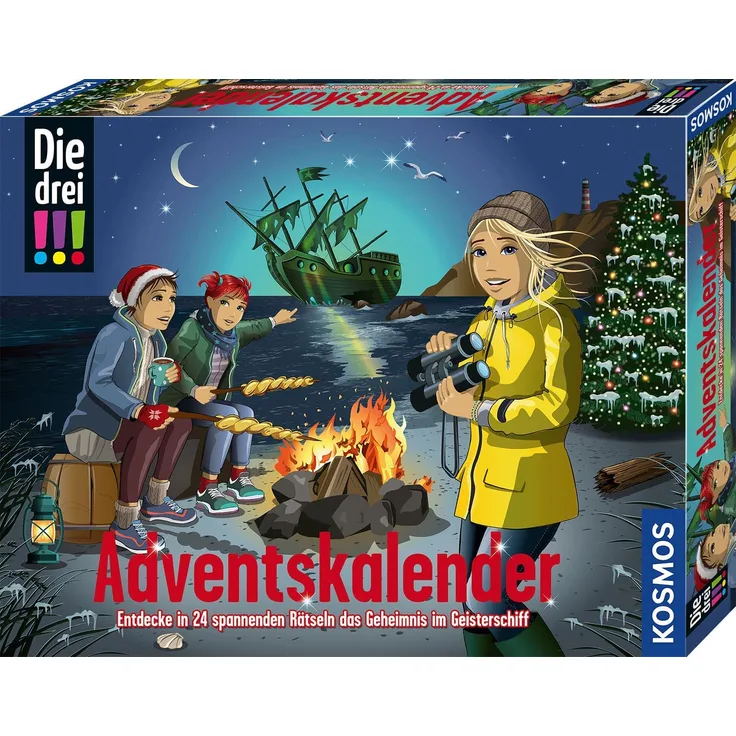 Kosmos 'Die drei !!!- Adventskalender', entdecke in 24 spannenden Rätseln das Geheimnis im Geisterschiff, ab 8 Jahren